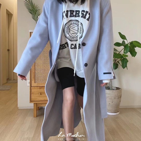 (限量商品)手袖車標羊絨綁帶大衣